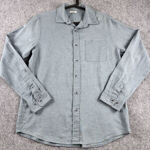 Polham Mens L Shirt Blue Linen Blend Long Sleeve Pocket